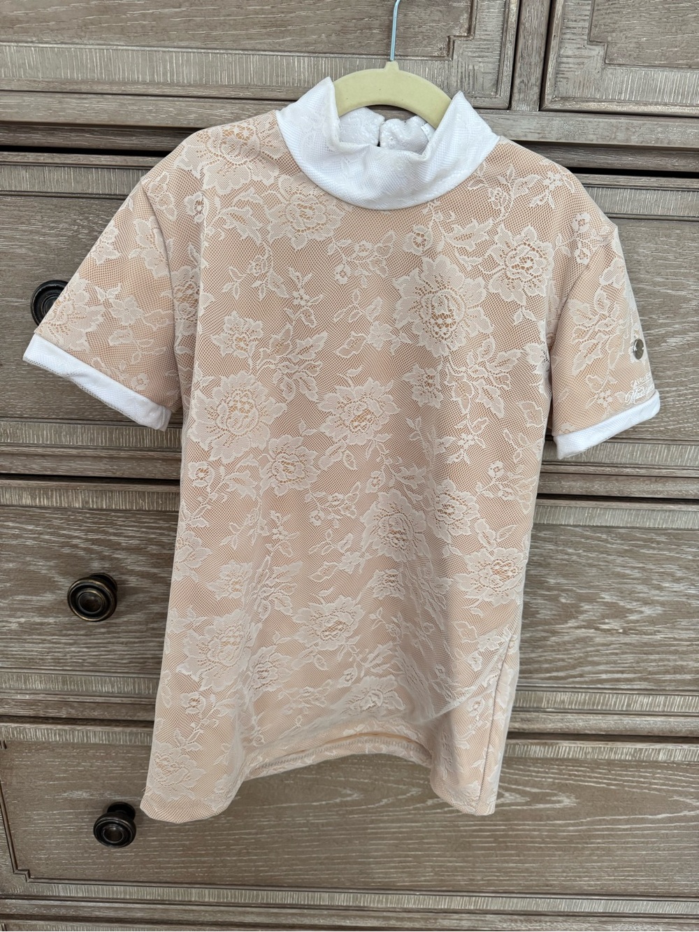 Cavalliera Masterpieces Blush Lace Overlay Top with White Trim - Picture 2 of 7